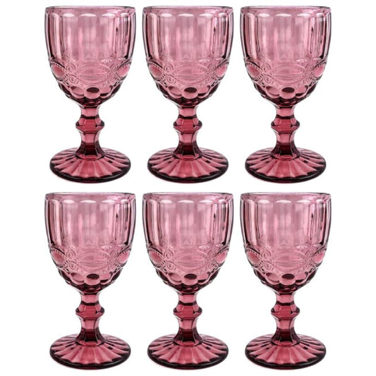300ml Pink Victorian Vintage Wine Glass Set of 6 - Sustainable Glass, Elegant Design for Wine Enthusiasts