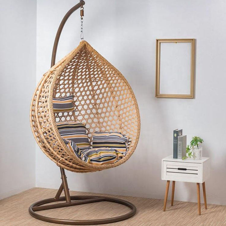 Folding Egg Chair - Rattan Wicker Garden Hammock - Patio Outdoor Swing with Metal Stand - Comfortable Hanging Lounge Chair for Relaxation and Outdoor Living