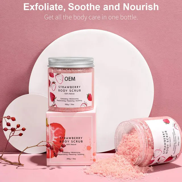 Whipped whitening candy all-natural fruit skin care – private label organic strawberry lightning exfoliating cream body scrub, deeply nourishes and brightens skin, exfoliates dead cells, enhances smoothness and radiance, suitable for all skin types