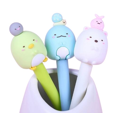 3D Cute Silicone Animal Sumikko Gurashi Gel Pen – 0.5mm black ink, fun and playful design featuring beloved Sumikko Gurashi characters, smooth writing experience, perfect for collectors, students, and fans of cute stationery.