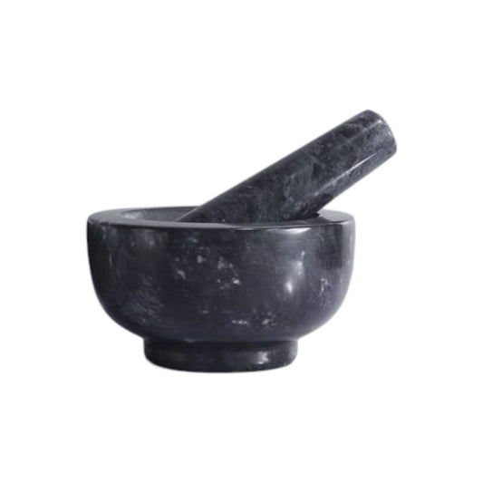 Engraved Black Granite & Natural Marble Mortar and Pestle Set - Handcrafted Ginger Garlic Press, Crusher, and Chopper - Small Size for Efficient Grinding and Crushing in Kitchen or Culinary Use