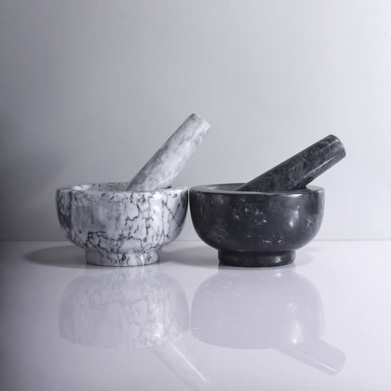 Nature Black Granite Mortars And Pestal Press Kitchenware 100% Natural Marble Stone Mortar With Pestle Set For Kitchen