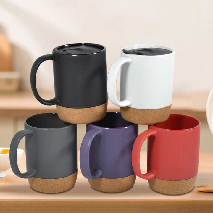 400ml matte stoneware multi colour tea coffee ceramic mug with natural cork base
