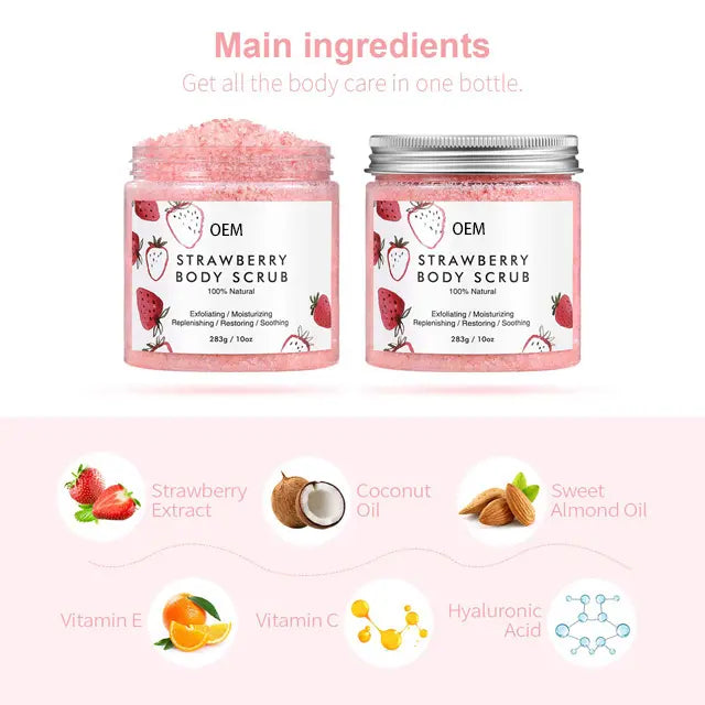 Whipped whitening candy all-natural fruit skin care – private label organic strawberry lightning exfoliating cream body scrub, deeply nourishes and brightens skin, exfoliates dead cells, enhances smoothness and radiance, suitable for all skin types