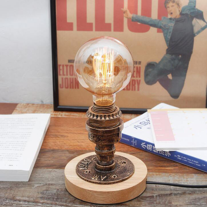 Wooden Retro Bedroom Bedside Lamp - Dimmable Night Light for Bar or Cafe - Stylish Decorative Table Lamp for Ambient Lighting and Elegant Room Decor