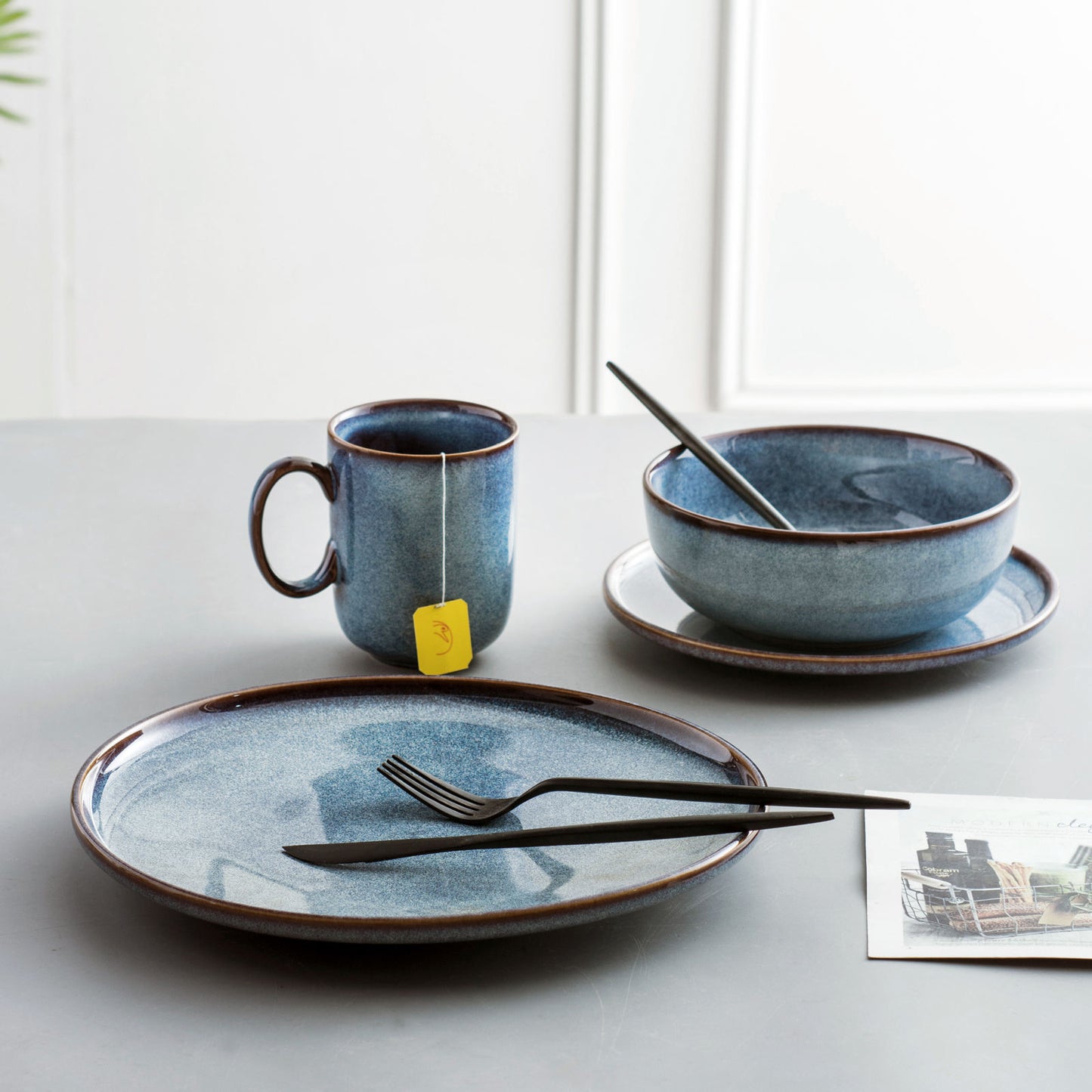 Reunion Stars Blue Stoneware Crockery Set - 16-Piece Dinnerware Set - Elegant and Durable for Dining, Serving, and Entertaining with a Starry, Contemporary Design