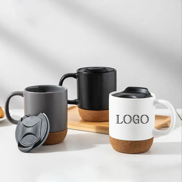 400ml matte stoneware multi colour tea coffee ceramic mug with natural cork base