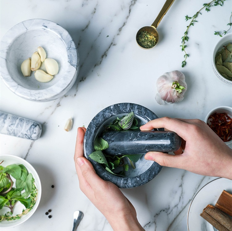 Nature Black Granite Mortars And Pestal Press Kitchenware 100% Natural Marble Stone Mortar With Pestle Set For Kitchen