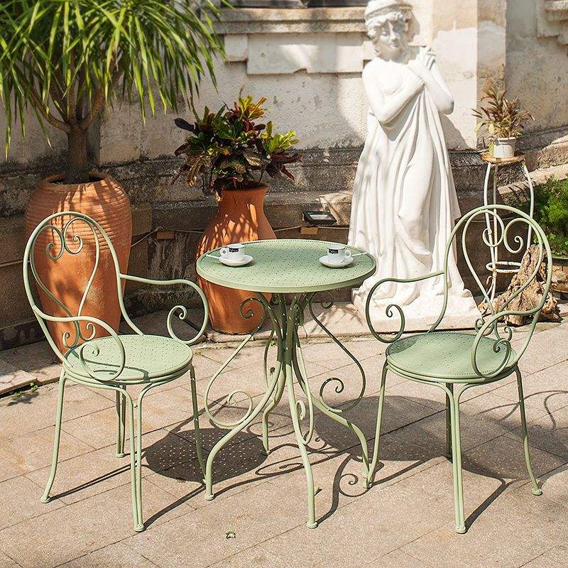 Outdoor Three-Piece Wrought Iron Furniture Set - Table and Chairs for Courtyard, Garden, Balcony, or Terrace - Stylish Cafe and Milk Tea Shop Table Set for Outdoor Dining