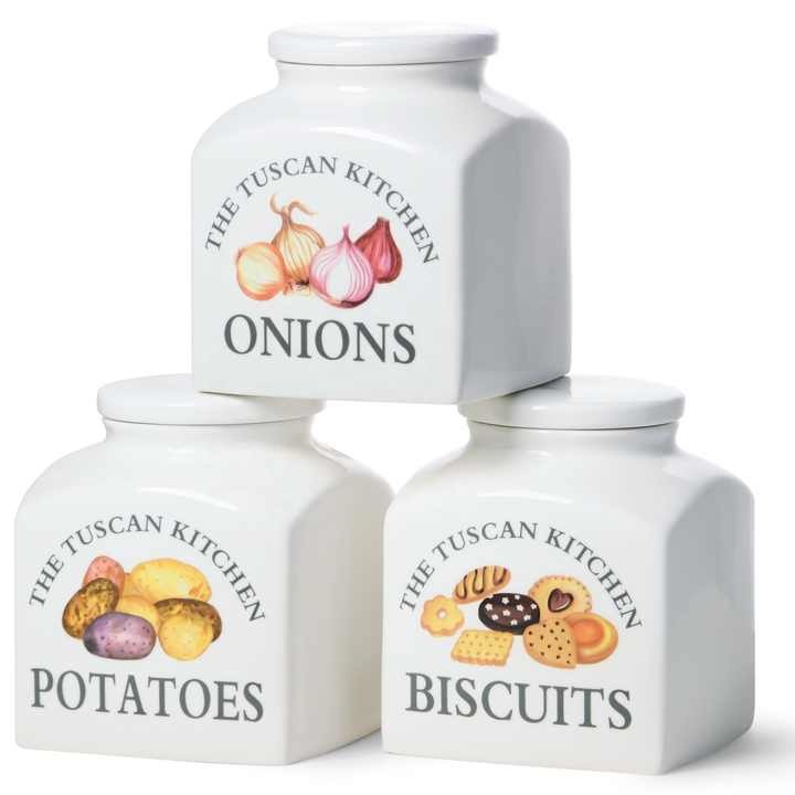 Tuscan Kitchen Porcelain Square 3.5L Cannister Onions