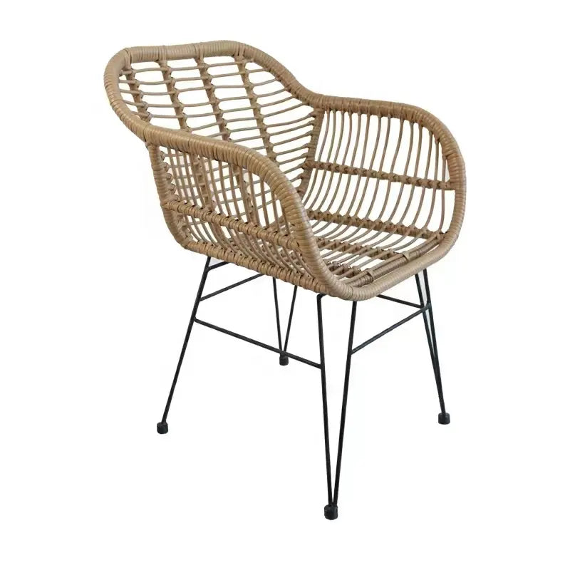 Nordic Outdoor Rattan Chair - Beech Wood Arm Chairs with Rattan Design - Stylish Garden Table and Chair Set for Outdoor Relaxation and Dining