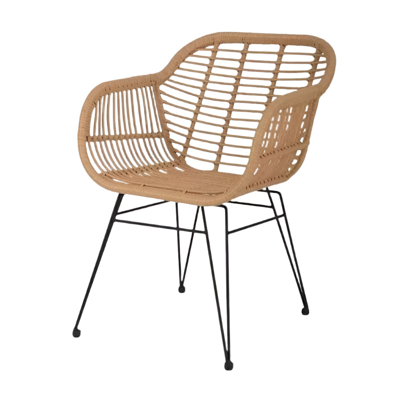 Nordic Outdoor Rattan Chair - Beech Wood Arm Chairs with Rattan Design - Stylish Garden Table and Chair Set for Outdoor Relaxation and Dining