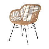 Nordic Outdoor Rattan Chair - Beech Wood Arm Chairs with Rattan Design - Stylish Garden Table and Chair Set for Outdoor Relaxation and Dining