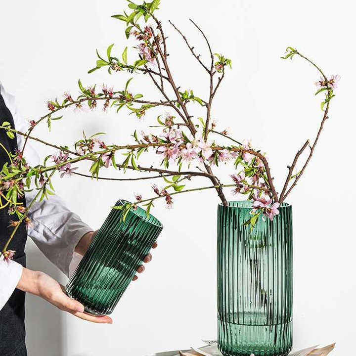 Green European Art Transparent Centerpiece Glass Vase