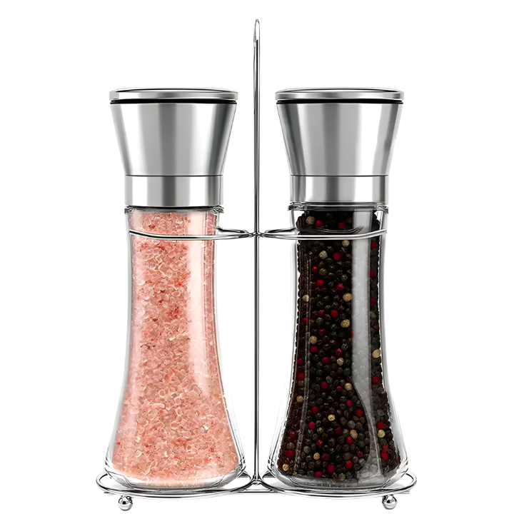 Manual Stainless Steel Spice Grinder - Salt and Pepper Mill with Portable Glass Bottle - Adjustable Coarseness for Fresh Grinding - Stylish and Practical for Kitchen or Dining Table Use
