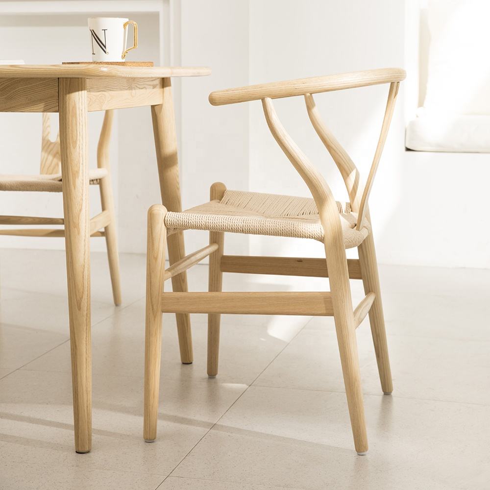 Classic Mid-Century Modern Wishbone Y Chair - Black Cafe Armchair - Natural Solid Oak Wood Dining Chair - Stylish and Durable Design for Home, Bistro, or Office Decor