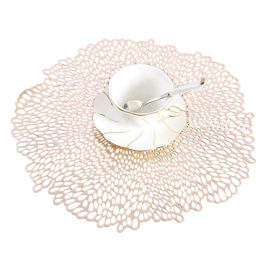 Romantic PVC Rose Gold Plastic Placemats for Kitchen Dining Table Decorative Table Mats for Home Décor and Elegant Dining Settings Heat-Resistant Waterproof Table Mats with Stylish Rose Gold Finish