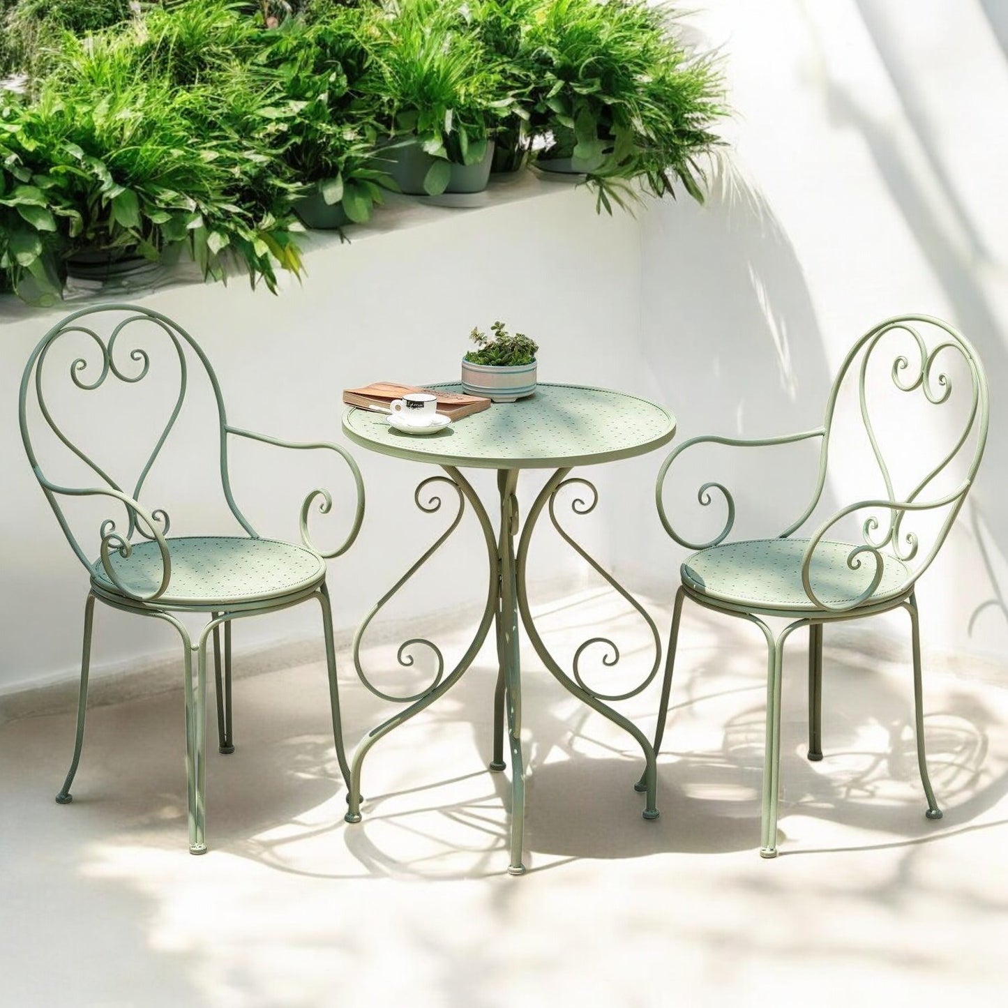 Outdoor Three-Piece Wrought Iron Furniture Set - Table and Chairs for Courtyard, Garden, Balcony, or Terrace - Stylish Cafe and Milk Tea Shop Table Set for Outdoor Dining