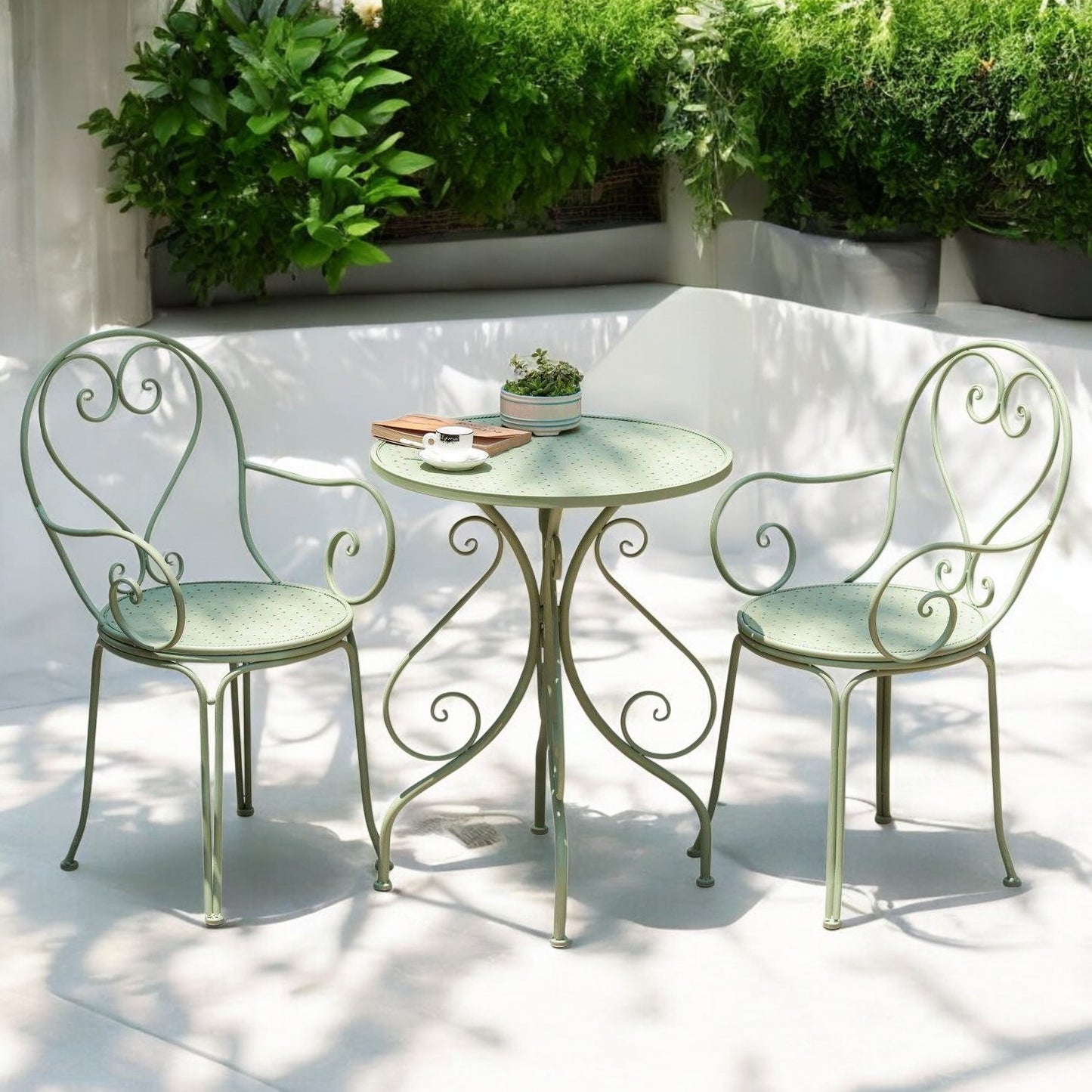 Outdoor Three-Piece Wrought Iron Furniture Set - Table and Chairs for Courtyard, Garden, Balcony, or Terrace - Stylish Cafe and Milk Tea Shop Table Set for Outdoor Dining
