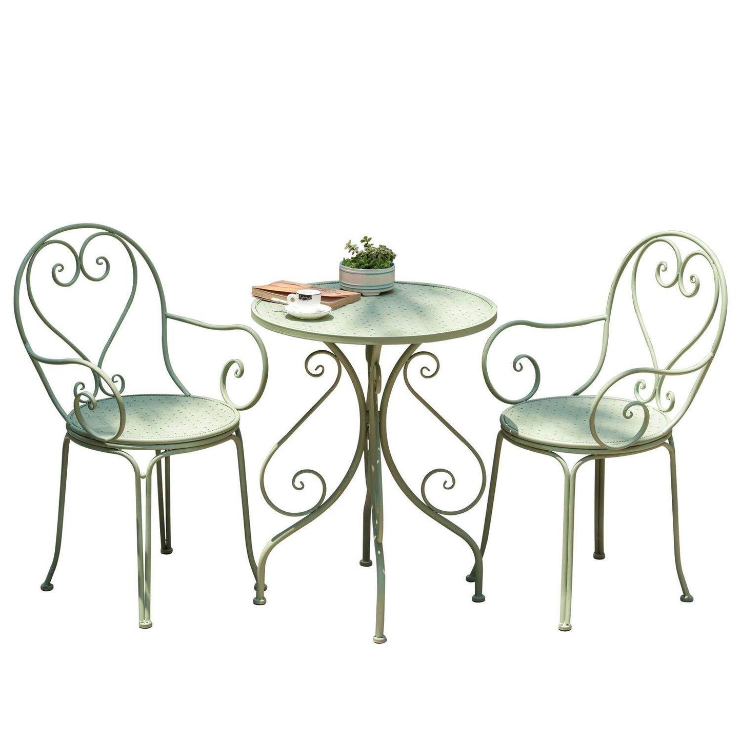 Outdoor Three-Piece Wrought Iron Furniture Set - Table and Chairs for Courtyard, Garden, Balcony, or Terrace - Stylish Cafe and Milk Tea Shop Table Set for Outdoor Dining