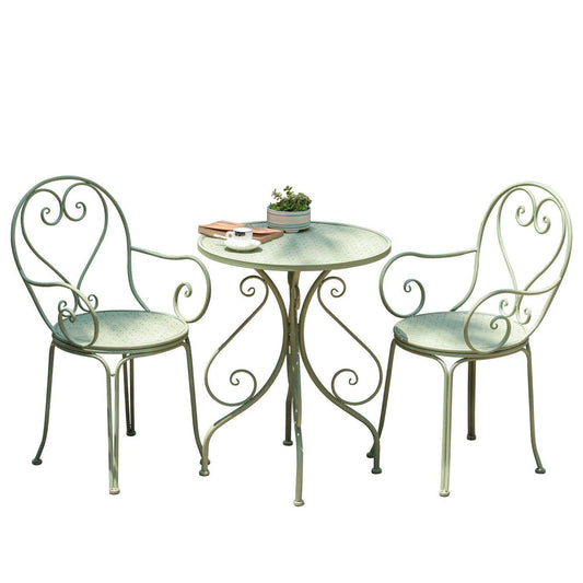 Outdoor Three-Piece Wrought Iron Furniture Set - Table and Chairs for Courtyard, Garden, Balcony, or Terrace - Stylish Cafe and Milk Tea Shop Table Set for Outdoor Dining