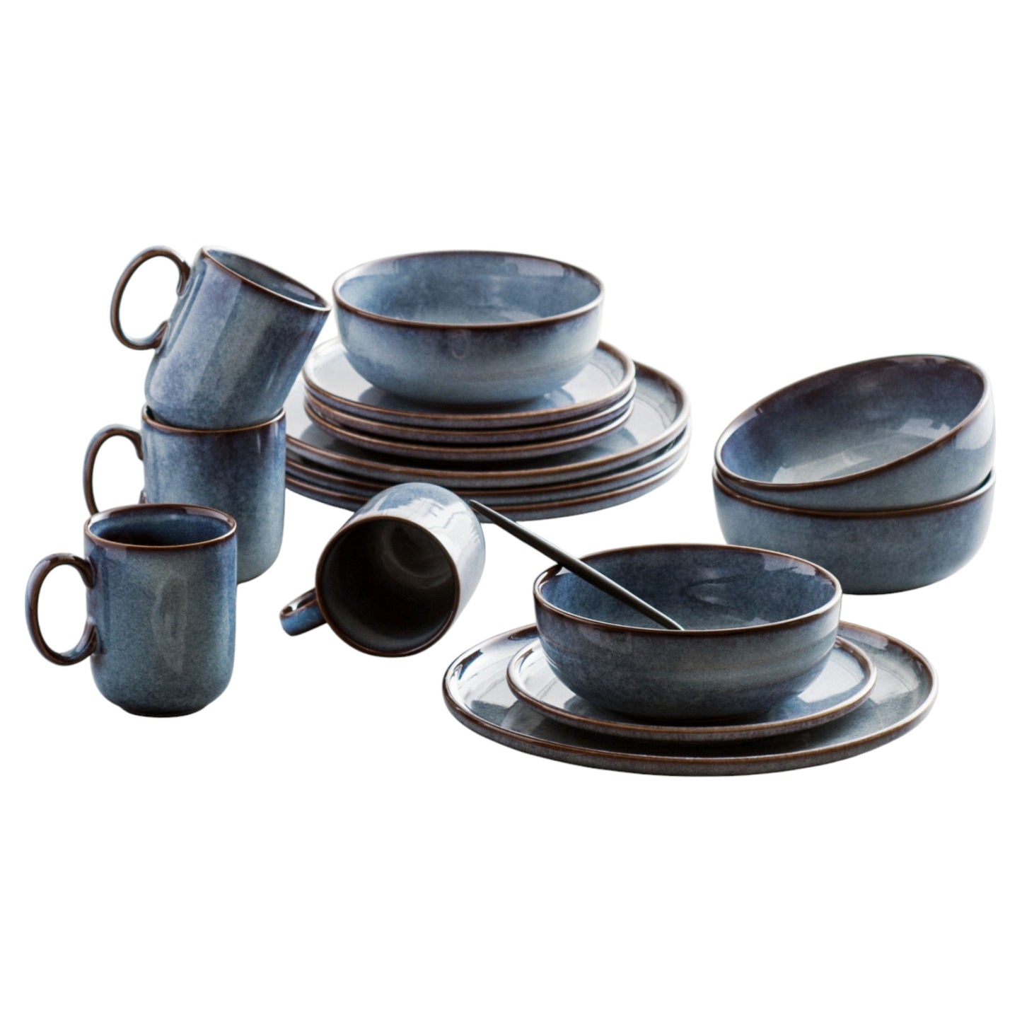 Reunion Stars Blue Stoneware Crockery Set - 16-Piece Dinnerware Set - Elegant and Durable for Dining, Serving, and Entertaining with a Starry, Contemporary Design