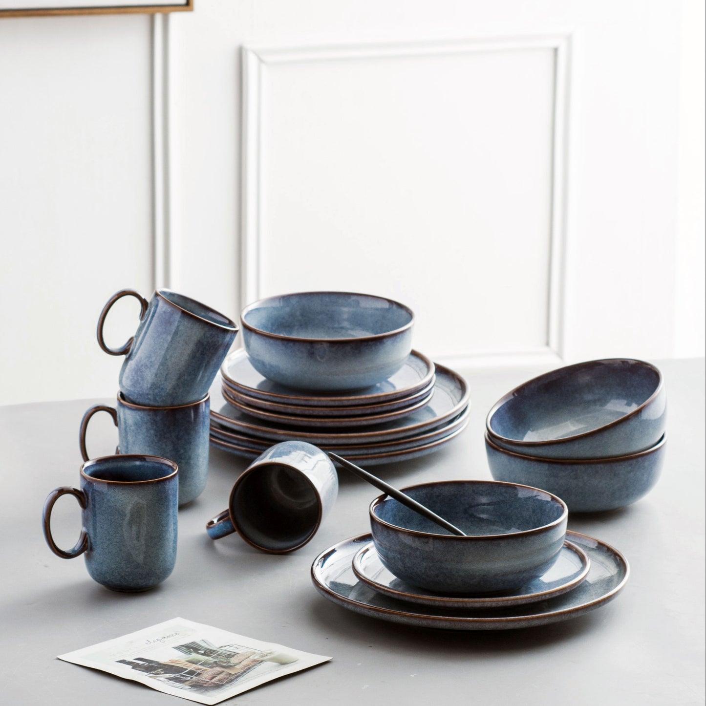 Reunion Stars Blue Stoneware Crockery Set - 16-Piece Dinnerware Set - Elegant and Durable for Dining, Serving, and Entertaining with a Starry, Contemporary Design