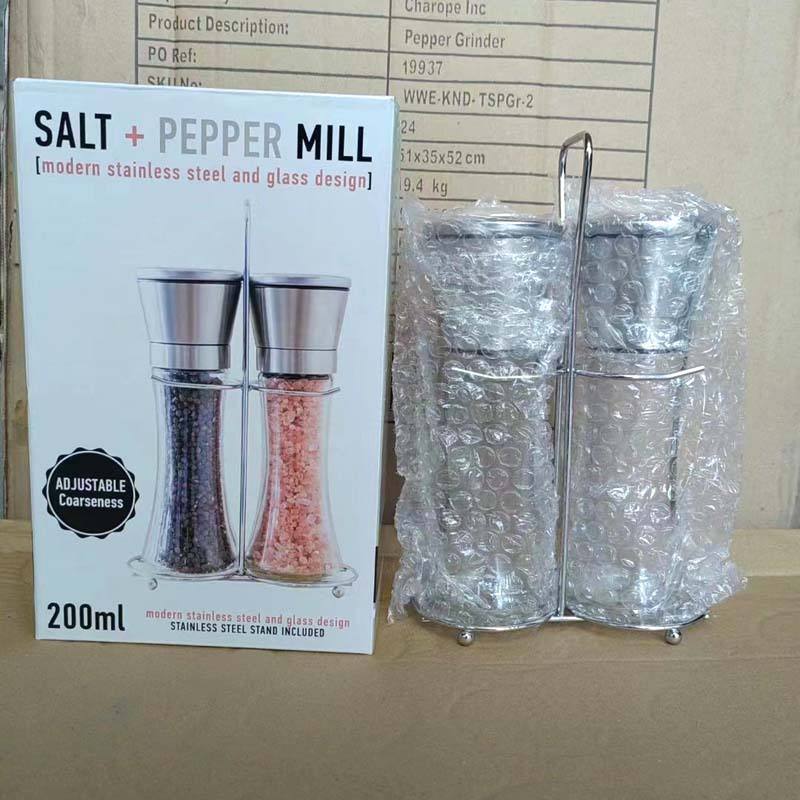 Manual Stainless Steel Spice Grinder - Salt and Pepper Mill with Portable Glass Bottle - Adjustable Coarseness for Fresh Grinding - Stylish and Practical for Kitchen or Dining Table Use