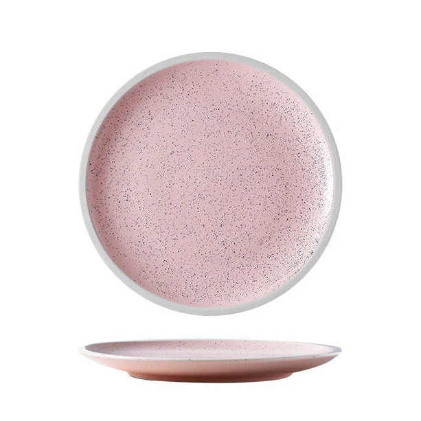8-inch Pink Plate with Black Spots Ceramic Plate for Home Dining Table Decorative Plate for Serving Food and Table Settings Unique Design with Glossy Finish and Durable Material