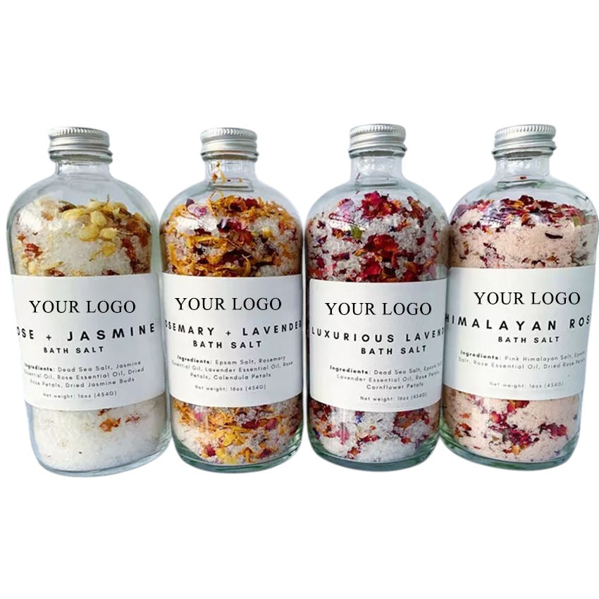 Large Bath Salts Himalayan Salt Lavender Jasmine Rose Bath Soak Bath Salts with Flowers