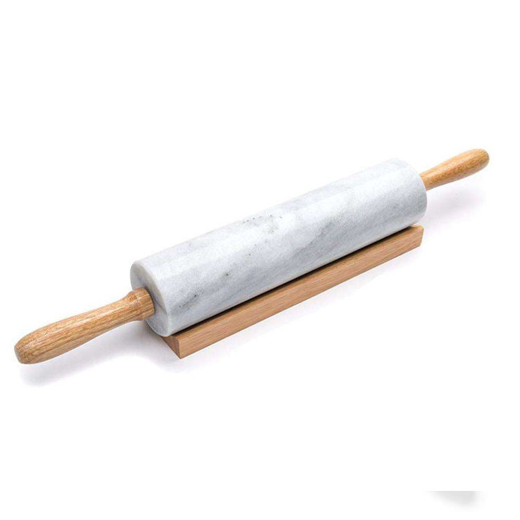 Marble Rolling Pin with Wooden Base - Durable and Elegant Baking Tool - Smooth Surface for Rolling Dough - Perfect for Pastries, Pizza, and More