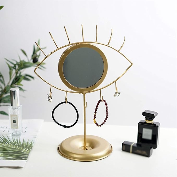 Metal Iron Mirror Jewelry Rack - Modern Style Eye-Shaped Hanging Tray for Earrings, Necklace, and Jewelry Storage - Stylish Display Stand for Organizing and Showcasing Accessories