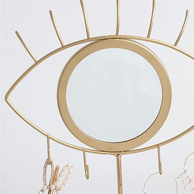 Metal Iron Mirror Jewelry Rack - Modern Style Eye-Shaped Hanging Tray for Earrings, Necklace, and Jewelry Storage - Stylish Display Stand for Organizing and Showcasing Accessories