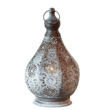 Moroccan-style vintage battery-operated lamp – decorative outdoor/indoor battery-powered lantern with intricate design, warm ambient lighting for home décor, patio, weddings, and festive occasions, portable and elegant.