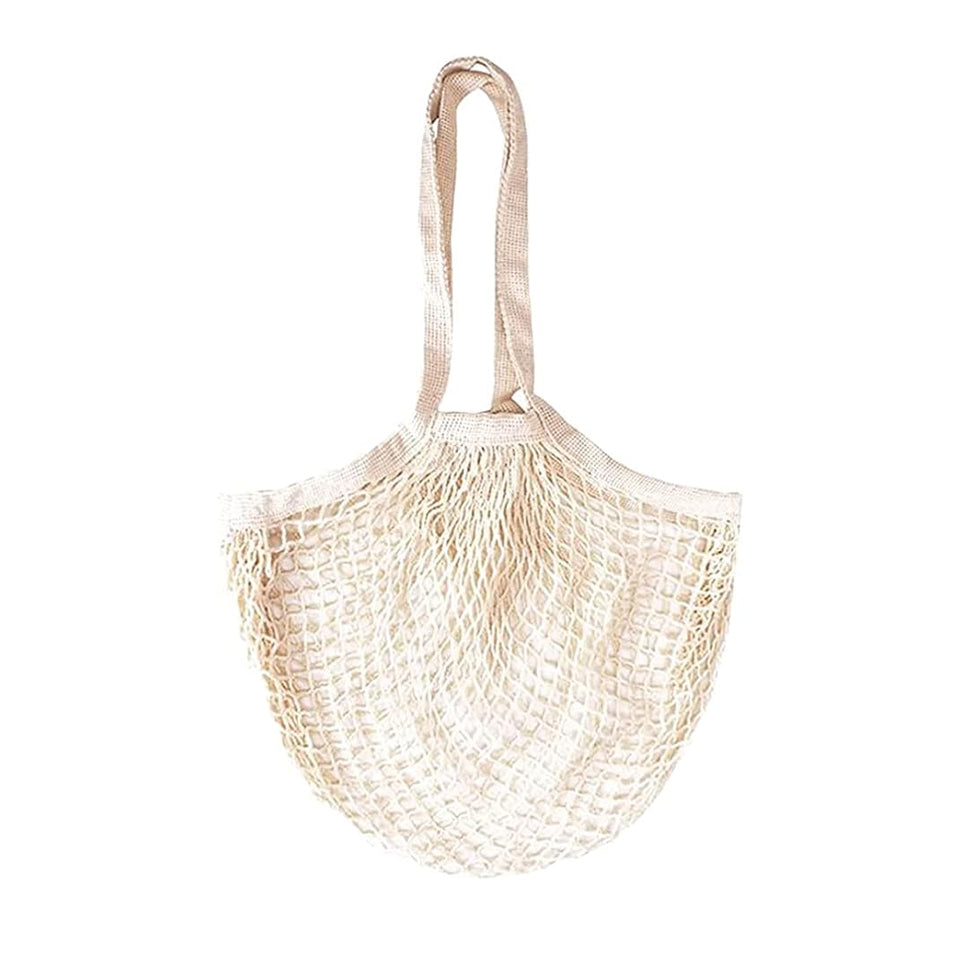 Natural Color 35X36CM Long Handle Eco Friendly Mesh Shopping Bag For Supermarket and Grocery Use