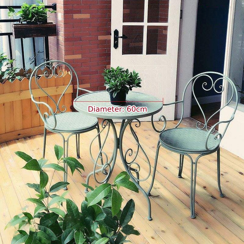 Outdoor Three-Piece Wrought Iron Furniture Set - Table and Chairs for Courtyard, Garden, Balcony, or Terrace - Stylish Cafe and Milk Tea Shop Table Set for Outdoor Dining