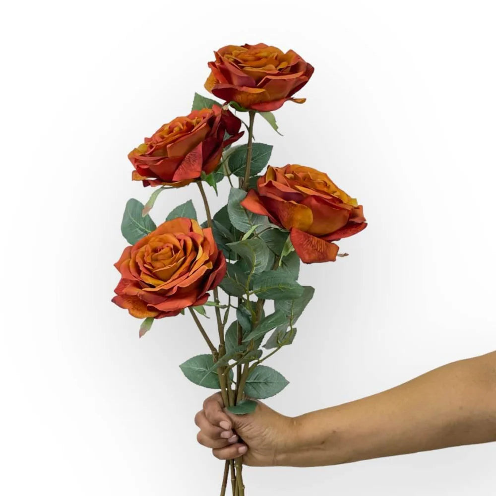 Garden Rose Orange/Brown 50 cm (GR5017) - Realistic Artificial Rose Stem with Warm Orange and Brown Blooms - Perfect for Floral Arrangements, Bouquets, Wreaths, and Home Décor - Long-Lasting and Low Maintenance