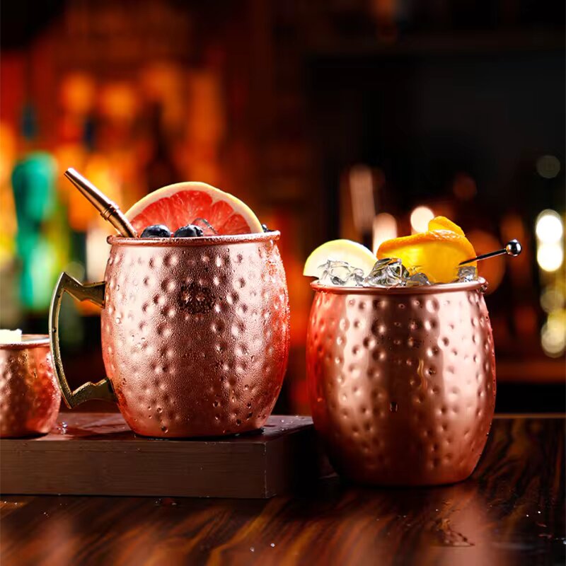 Moscow Mule barrel copper-plated cups – elegant 60ml rosegold smooth-finish mini mugs, perfect for serving cocktails, espresso, or shots, durable stainless steel construction with a stylish and timeless design.
