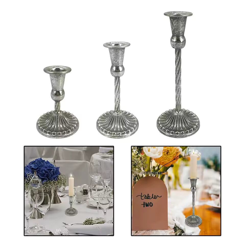 Metal candle holder vintage silver – elegant and antique-inspired design, perfect for home décor, weddings, and special occasions, durable and sturdy construction, adds a classic touch to any space, ideal for taper or pillar candles.