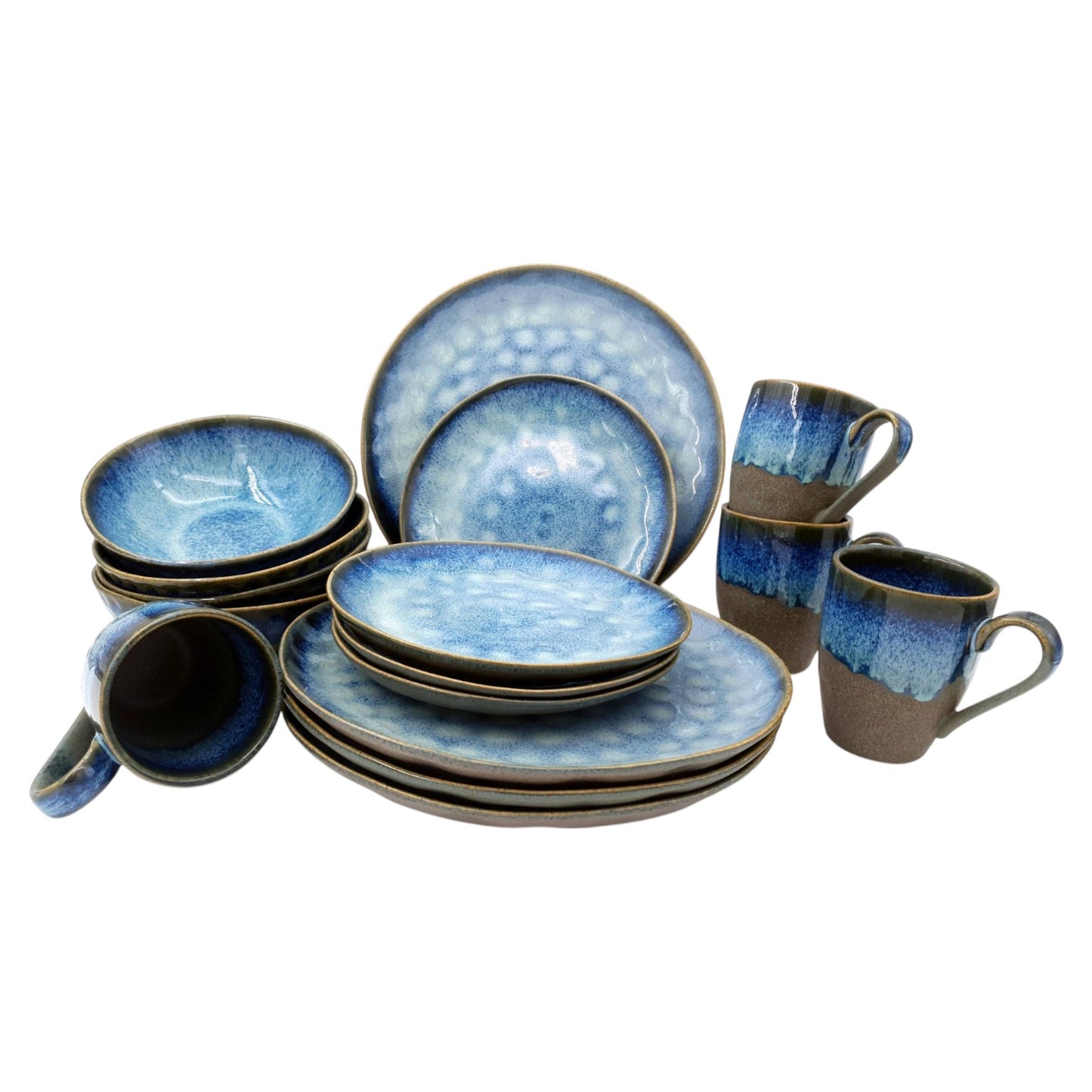 Waterdrop Blue Jeans Stoneware Crockery Set - 16-Piece Dinnerware Set - Stylish and Durable for Dining, Serving, and Entertaining with a Trendy and Casual Aesthetic