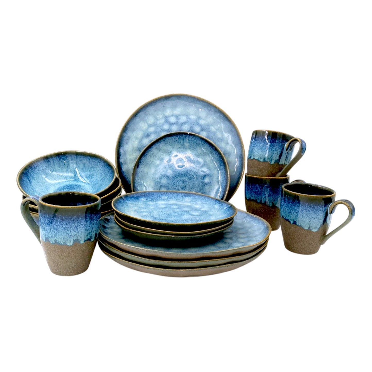 Waterdrop Blue Jeans Stoneware Crockery Set - 16-Piece Dinnerware Set - Stylish and Durable for Dining, Serving, and Entertaining with a Trendy and Casual Aesthetic
