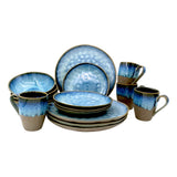 Waterdrop Blue Jeans Stoneware Crockery Set - 16-Piece Dinnerware Set - Stylish and Durable for Dining, Serving, and Entertaining with a Trendy and Casual Aesthetic