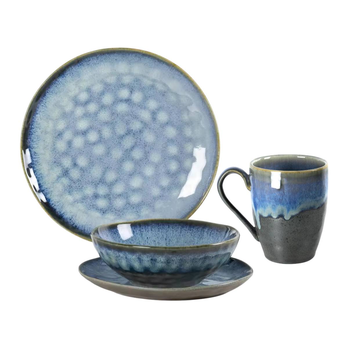 Waterdrop Blue Jeans Stoneware Crockery Set - 16-Piece Dinnerware Set - Stylish and Durable for Dining, Serving, and Entertaining with a Trendy and Casual Aesthetic