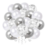 White Silver Balloon Garland Arch Kit, 100 Pcs Set, 5In, 10In, 12In Metallic Chrome & Silver Confetti Balloons, DIY Party Decoration for Birthday, Wedding, Baby Shower & Events