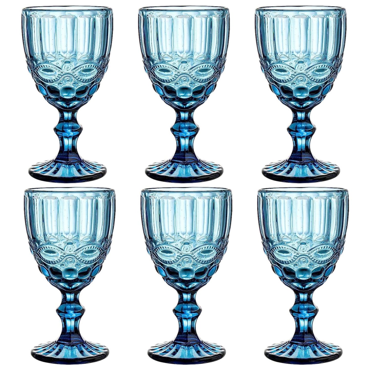 300ml Blue Victorian Vintage Wine Glass Set of 6 - Sustainable Glassware for Wine and Drinks