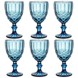 300ml Blue Victorian Vintage Wine Glass Set of 6 - Sustainable Glassware for Wine and Drinks