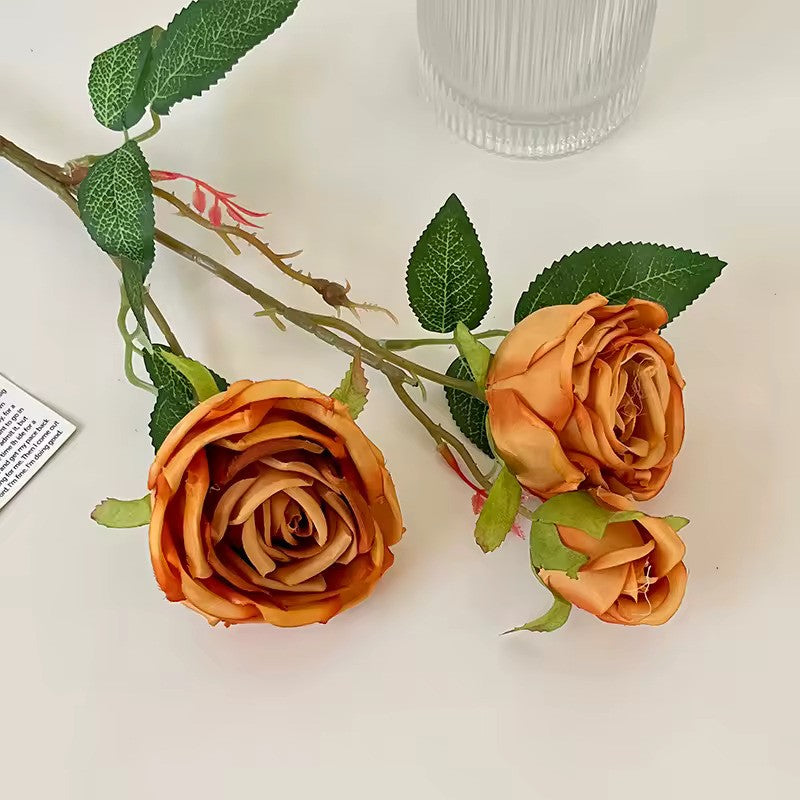 Garden Rose Orange/Brown 50 cm (GR5017) - Realistic Artificial Rose Stem with Warm Orange and Brown Blooms - Perfect for Floral Arrangements, Bouquets, Wreaths, and Home Décor - Long-Lasting and Low Maintenance