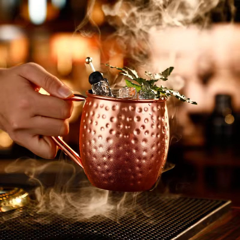 Moscow Mule barrel copper-plated cups – elegant 60ml rosegold smooth-finish mini mugs, perfect for serving cocktails, espresso, or shots, durable stainless steel construction with a stylish and timeless design.