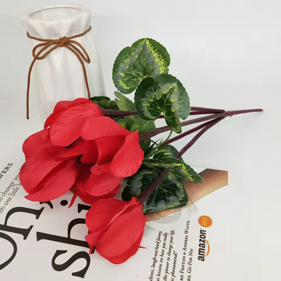 Red Cyclamen Pick - Realistic Artificial Cyclamen Flower Stem with Vibrant Red Blooms - Perfect for Floral Arrangements, Bouquets, and Home Décor