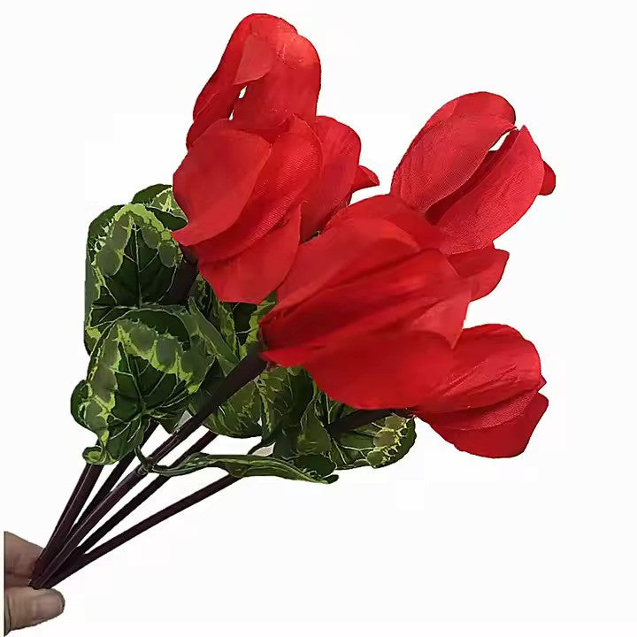 Red Cyclamen Pick - Realistic Artificial Cyclamen Flower Stem with Vibrant Red Blooms - Perfect for Floral Arrangements, Bouquets, and Home Décor